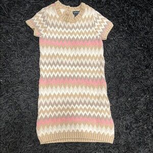 Girls Cynthia Rowley short sleeve sweater dress,  Pink and Tan Zigzag, size 6X